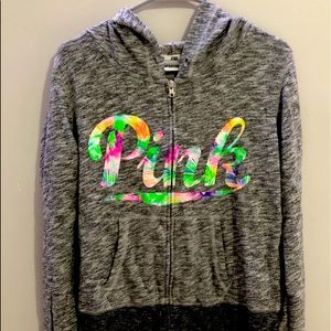 hooded grey white sweatshirt